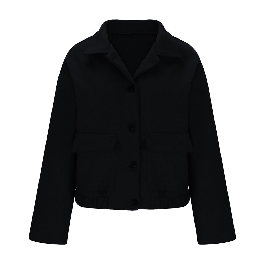 Amazon.com: Women Notched Lapel Wool Cropped Jacket Solid